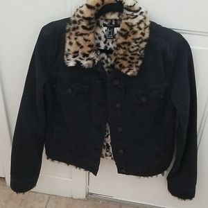 Forever 21 leopard print/black denim jacket